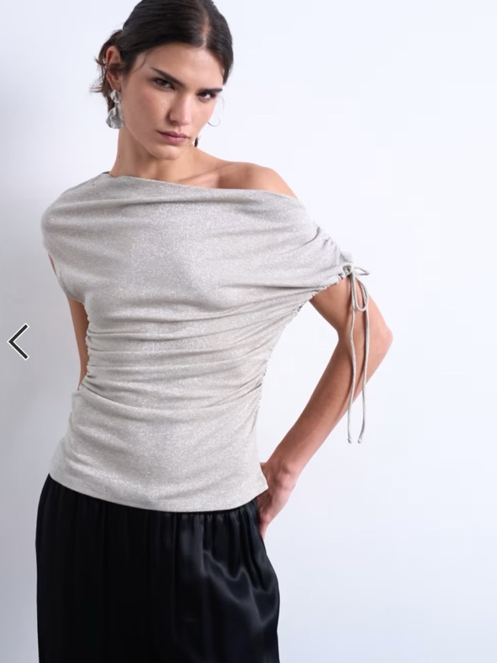 NWT Topshop Silver Off-Shoulder Ruched Tie-Sleeve Top